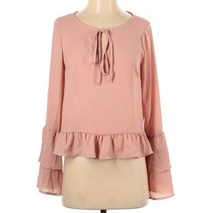 Lulus Light Pink Long Sleeve Ruffle Blouse